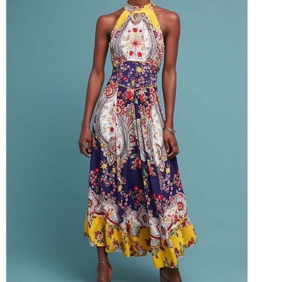 Anthropologie Maeve Myriam halter floral maxi dress size 4 - Picture 2 of 10